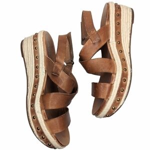 Antelope low studded wedge heel espadrille brown tan leather EU size 37